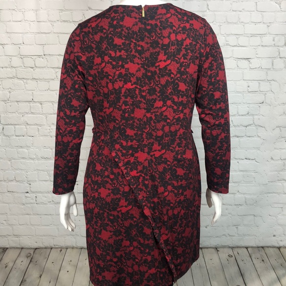 Michael Kors Red/Black Lace Print Ruffle Dress 1X - Picture 4 of 8